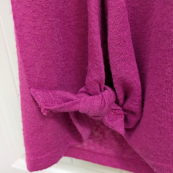 Bobeau Raspberry Front Tie Knot Short Sleeve Women's Top - Picture 3 of 6